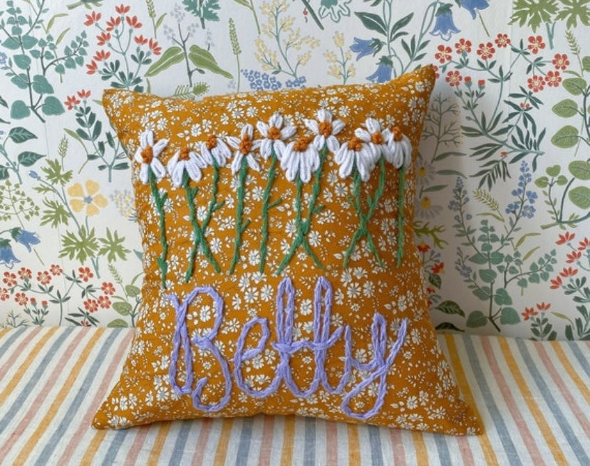 Liberty fabric personalised embroidered cushion