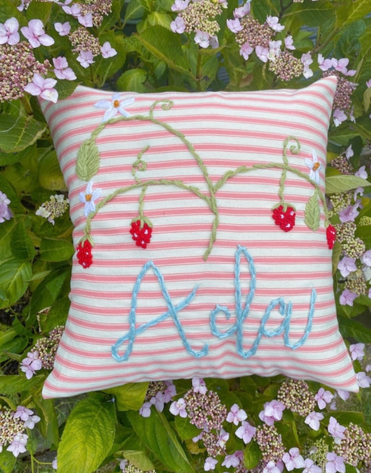 Ticking stripe personalised embroidered cushion